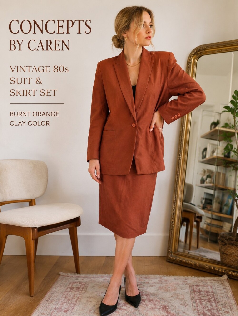 Concepts By Caren| Vintage Ladies Burnt Orange Suit Set